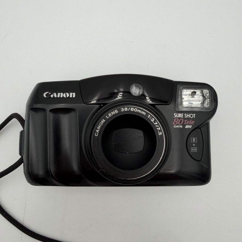 Canon Sure Shot 80 Tele 35mm Point & Shoot Film Camera Black Untested